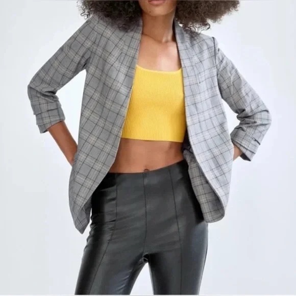 Babaton open front Power Blazer gray plaid 00 - Picture 1 of 7